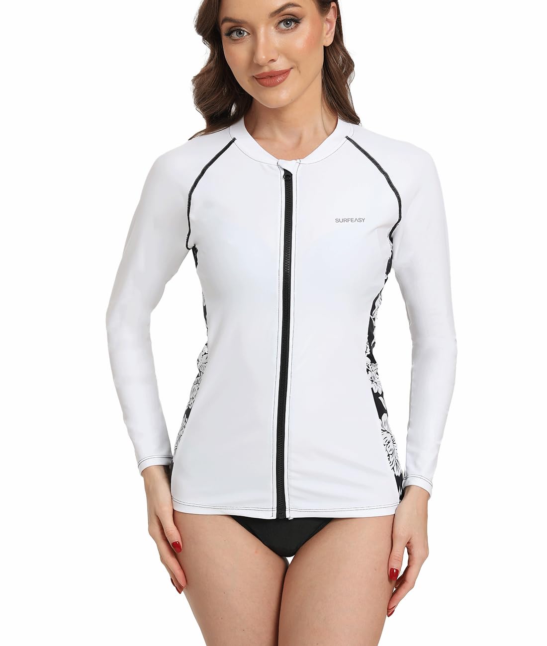SURFEASY Damen UV Shirt Full Zip Langarm Rashguard Schnelltrocknend Sonnenschutz UPF50+ Surf Schwimmen Bademode