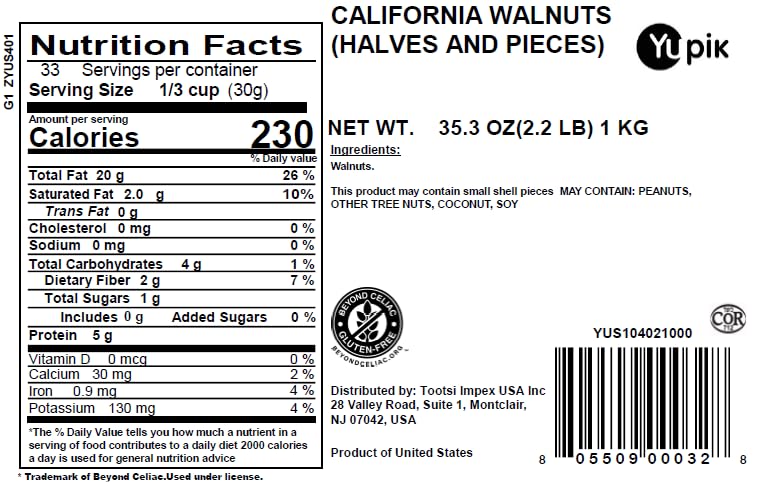 Image of Yupik Raw California Walnuts, Halves & Pieces, 2.2 lb (35.2 oz), Kosher, Gluten-Free, Vegan, Unsalted, Unroasted, Source of Omegas, Healthy Snacks, Nut Topping, Ideal for Baking & Cooking