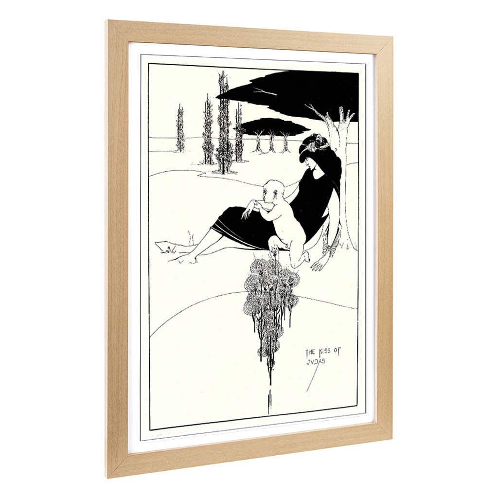 Big Box Art Framed Print of Aubrey Beardsley The Kiss of Judas Design | Wall Art Picture | Home Decor for Kitchen, Living Room, Bedroom, Hallway, Oak, A2 / 24.5x18 Inch / 62x45cm