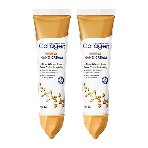 Collagen Hand Cream for Dry Cracked Hands, Anti-Aging & Firming Lotion with 10x Active Protein, Intensive Moisturizing Repair for Rough Skin & Fine Lines, Non-Greasy & Fast Absorbing, 2 PCS