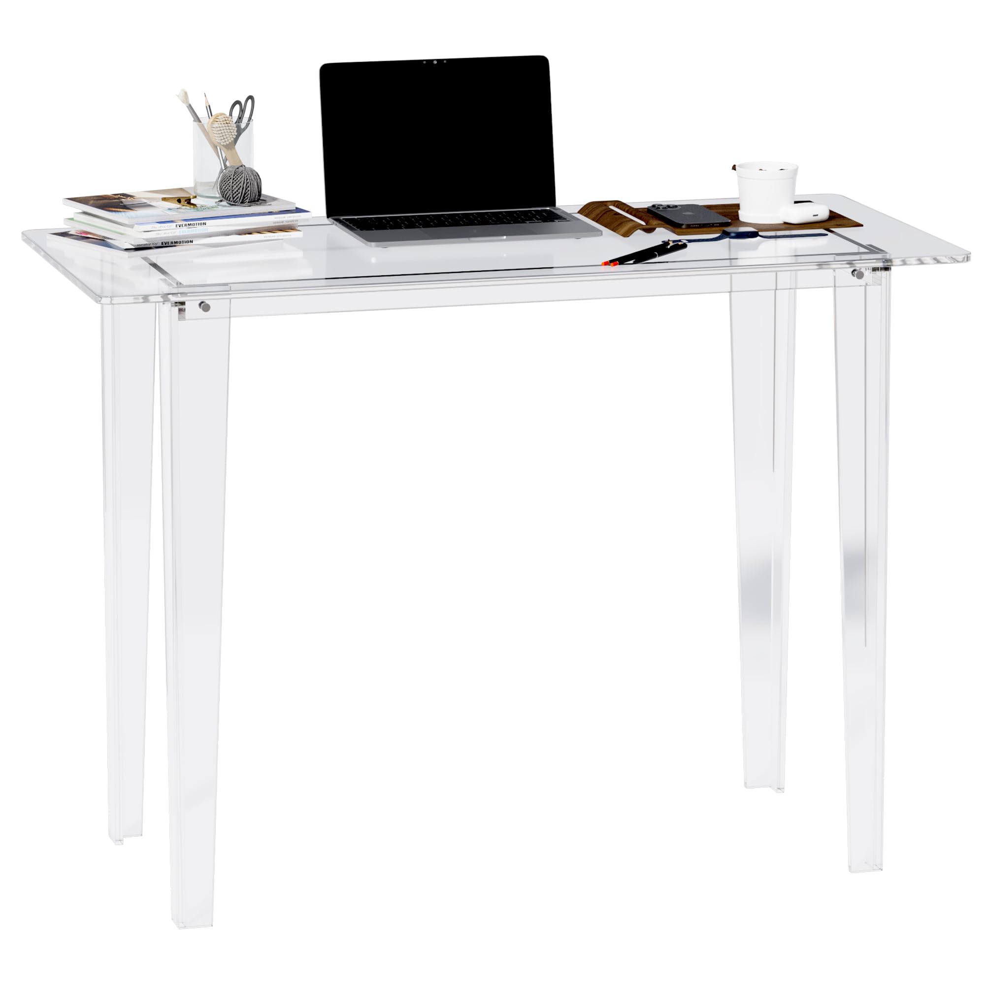 Acryve Acrylic Desk - Clear Acrylic Table, Modern Home Office Study Table, Extended Surface Multi-Purpose Console, Sturdy Lightweight Workstation for