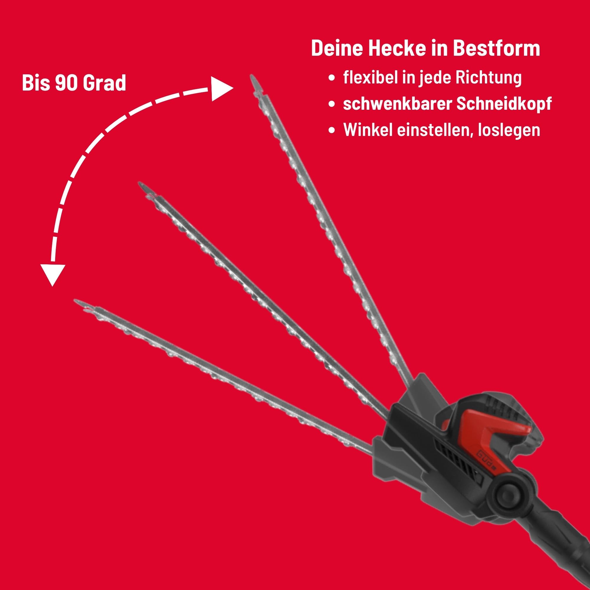 Güde GTHS 530-500 teleskopowe nożyce do żywopłotu, 230 V, moc silnika 500 W, długość cięcia 45 cm, grubość cięcia 1,8 cm, obrotowa głowica tnąca, długość całkowita do 2,6 m, szybkie zatrzymanie