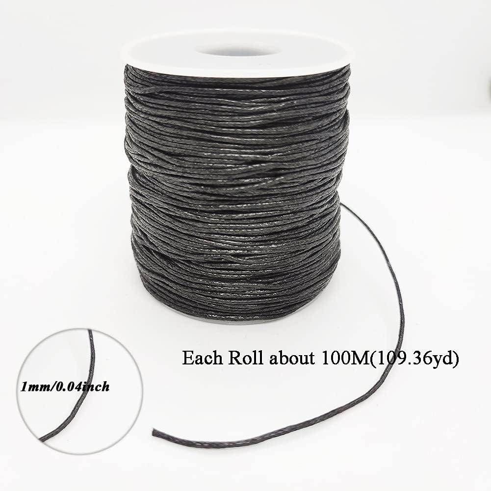 Lanyoshe Wax String for Bracelet Making, Waxed Thread Cotton Beading Cord for Jewelry Necklace Crafting Friendship Bracelet Hang Tag Lether Sewing 109 Yards - Black