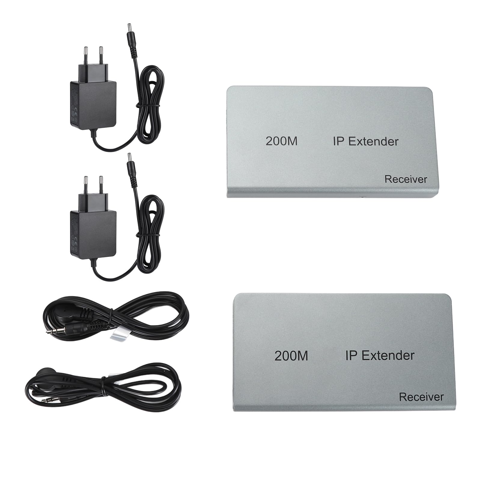 Extension IP KVM 200 M, Interface Multimédia HD KVM sur IP pour Cat5e Cat6, Contrôle USB, Matériel Pur Plug and Play, Entrée Vidéo 1080p (Prise UE)
