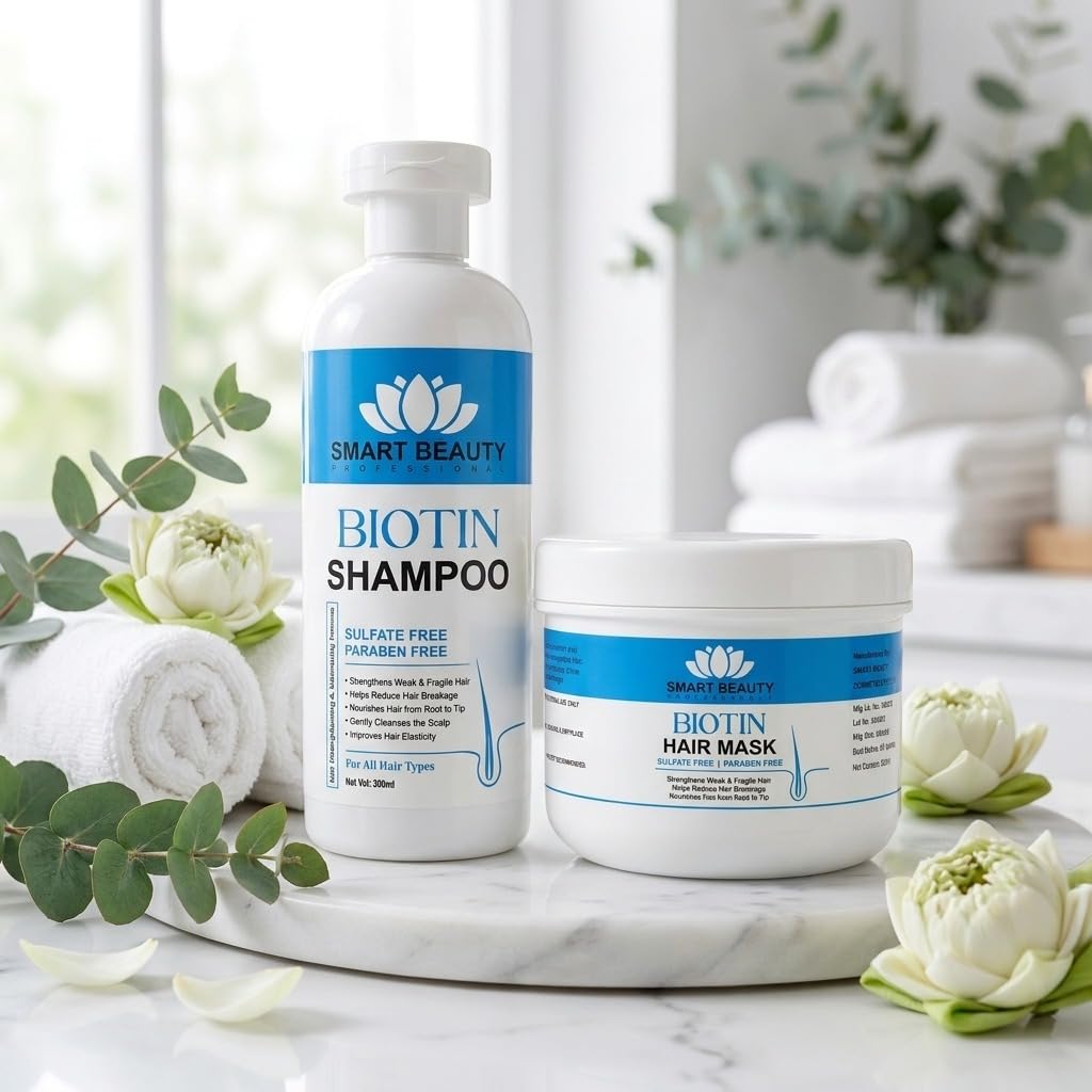 Smart Beauty Professional Biotin Hair Care Combo | Gentle Cleansing Shampoo and Intensive Nourishing Hair Mask | For Weak Brittle Dull and Unmanageable Hair | Sulfate Free Paraben Free | Pack of 2-image-20