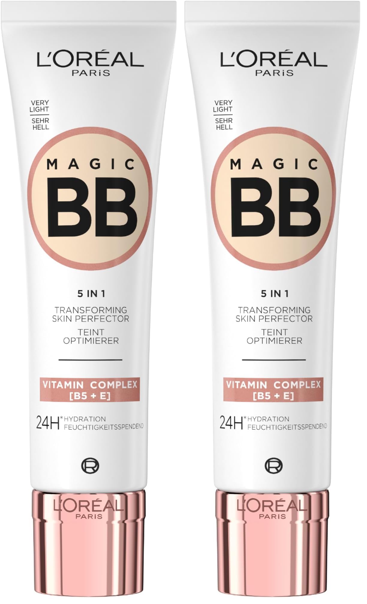 L'Oréal Paris Getönte Tagescreme, Für 24h Feuchtigkeit und einen ebenmäßigen Teint, Magic BB Teint Optimierer, Nr. 01 Very Light (Sehr Hell), 1 x 30 ml (Packung mit 2)