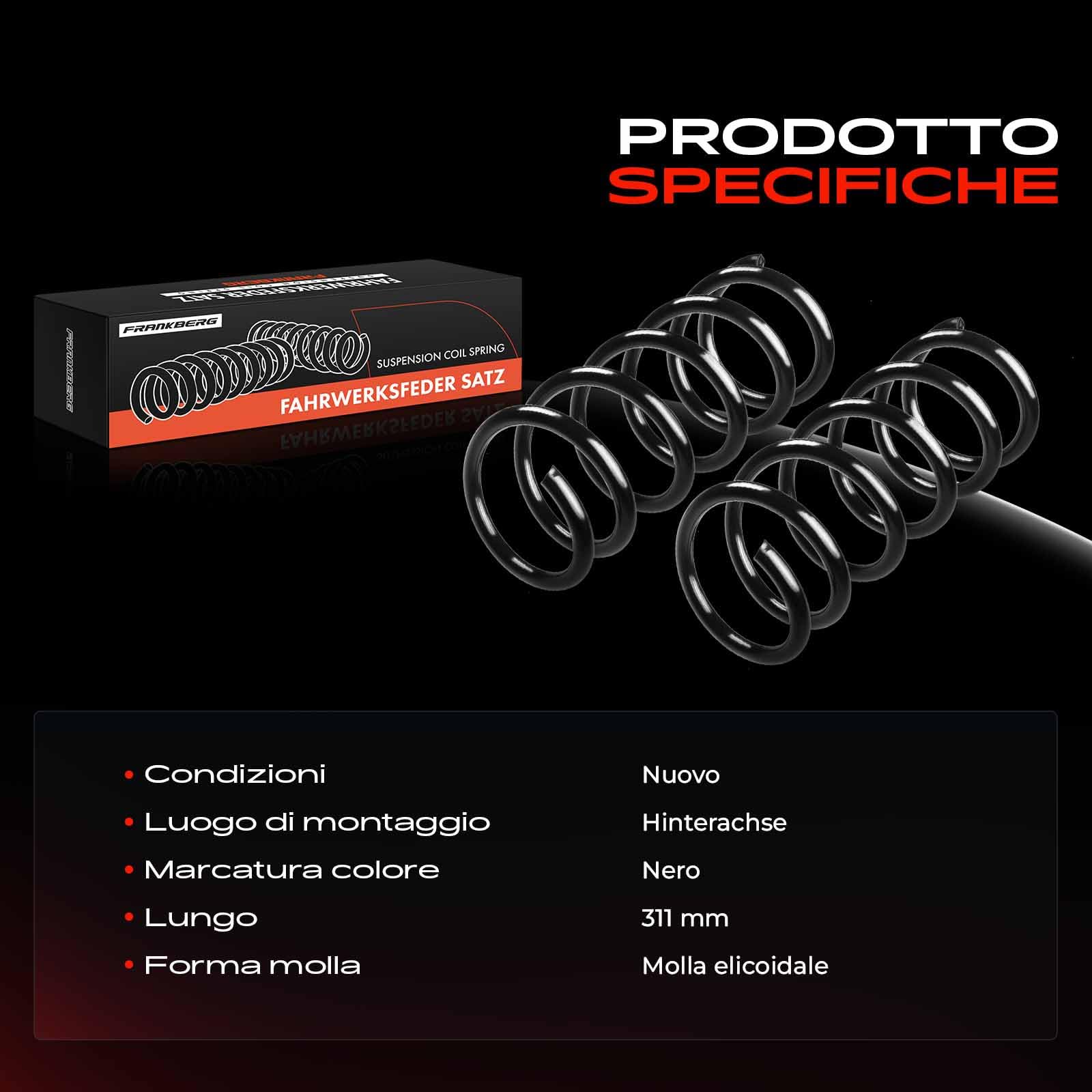 Frankberg 2x Molle autotelaio Molle sospensioni Compatibile con 169 1.2 1.1 1.3 D MultiJet 2003-2013 Replace# 50703623