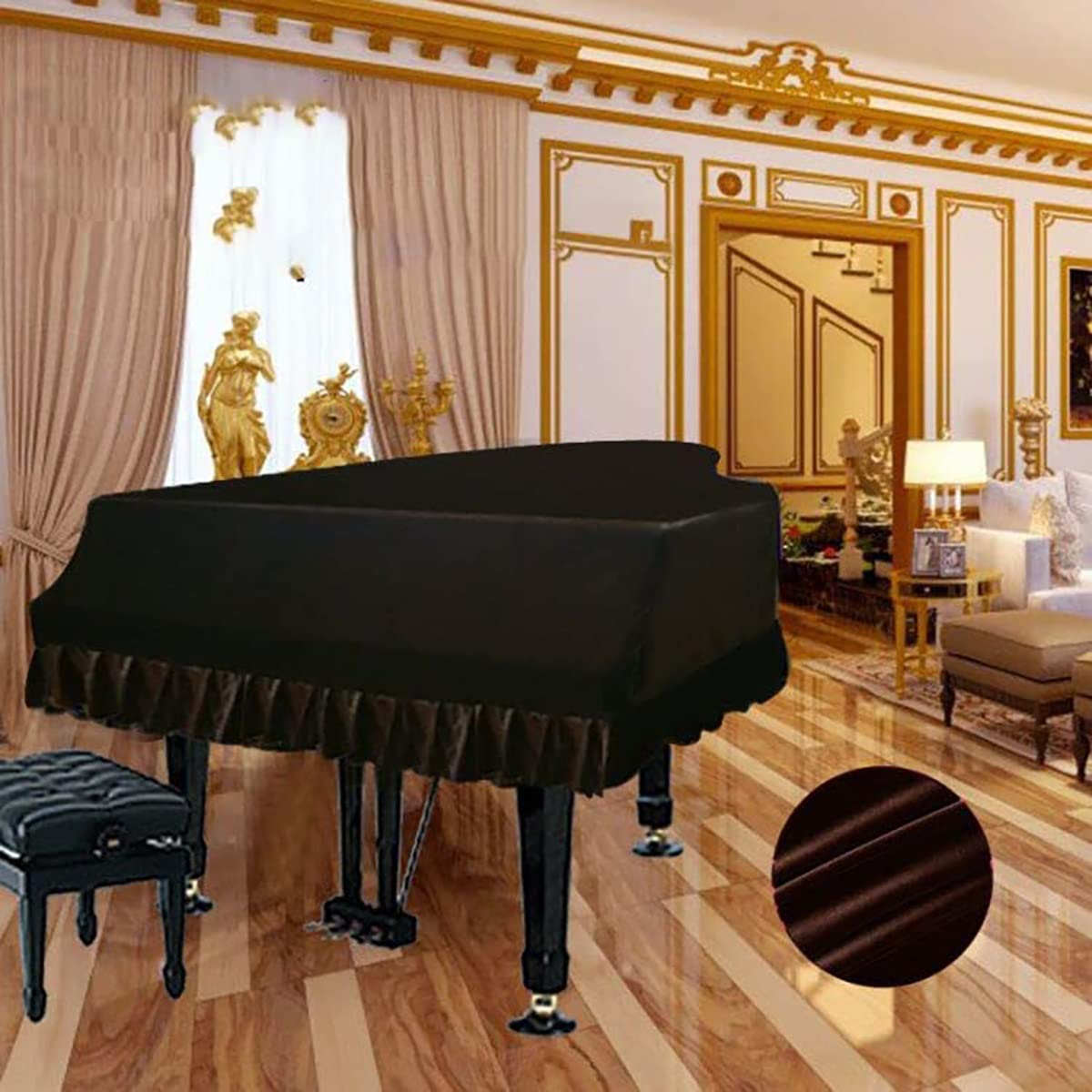 Flügelabdeckung, Klassische Flügelabdeckung, Dekorative Klavierabdeckung, Staubdichte Klavierabdeckung/Black/200 cm (L)