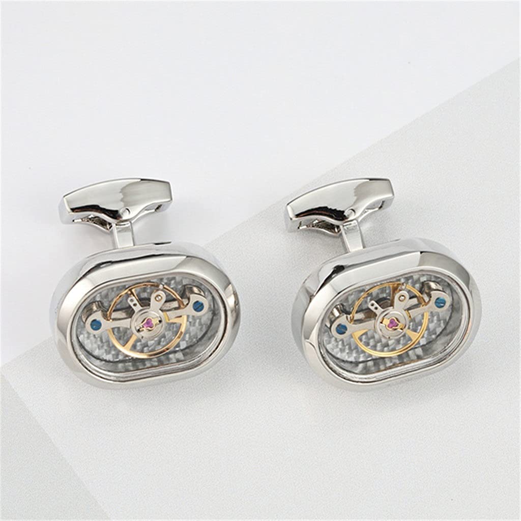 Gemelli da Polso con Movimento alla Moda, Tourbillon, per Orologio Meccanico da Uomo, Gemelli con Ingranaggio Steampunk /1957(Argento - Come Mostrato)