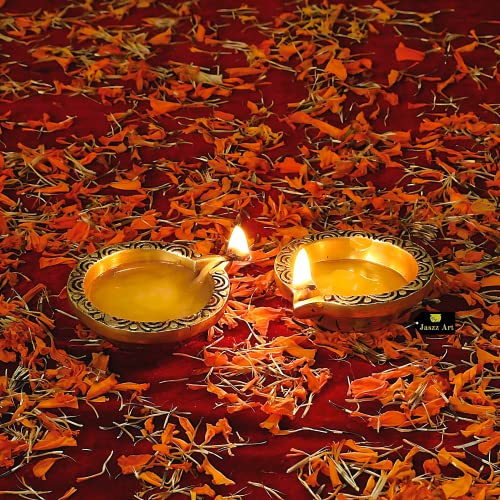 Image of Brass GOL Pooja Diya, Kuber Deepak Oil Lamp, Pack of 2 | Set of two round brass diyas for daily pooja, home temple, aarti and festive decoration