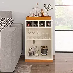 VIA NOSSA - Aparador Bar Retrô Bandeja de Mdf Adega 4 Garrafas Astúrias Cor:offwhite/cedro