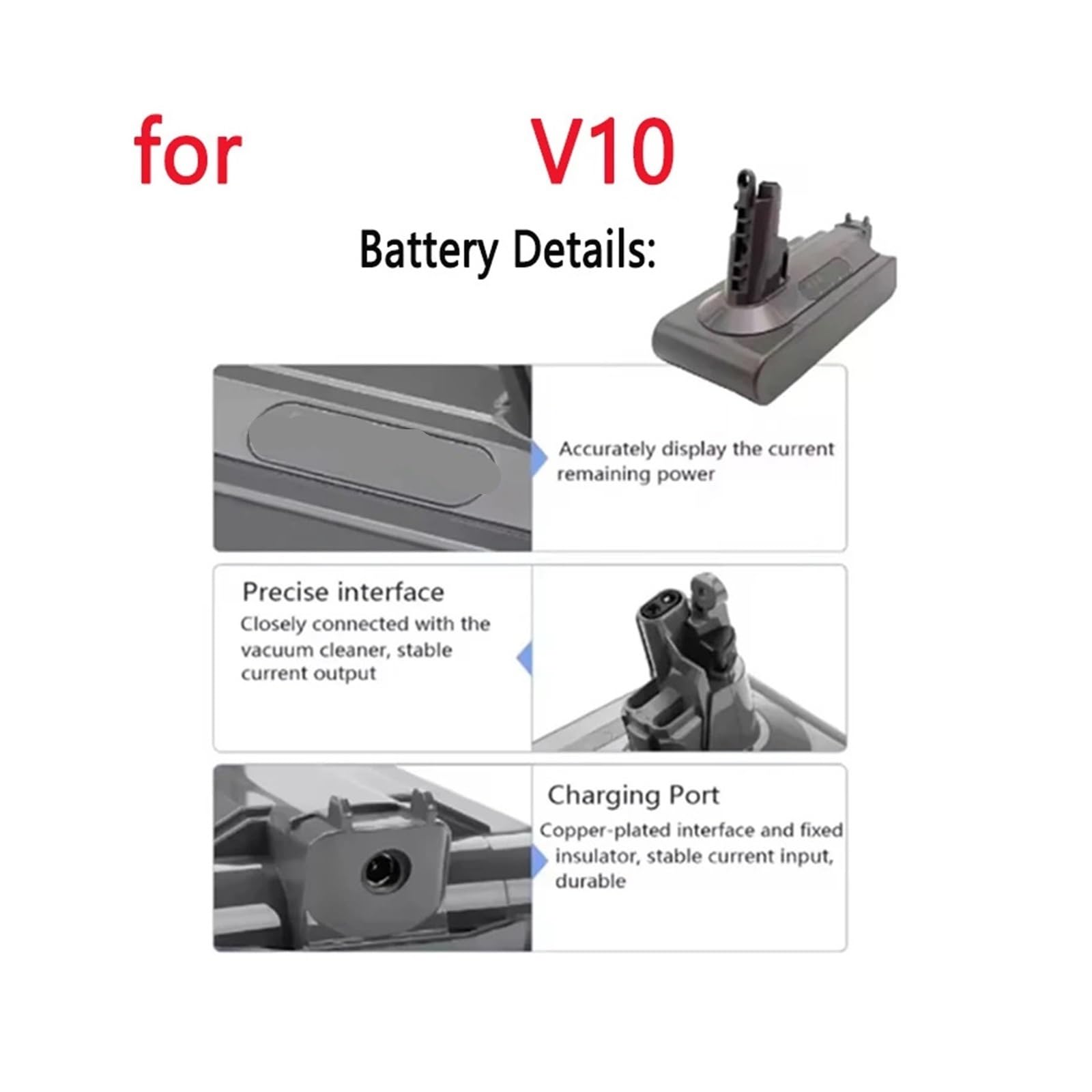 Sostituzione della batteria agli ioni di litio, compatibile con Dyson, V10 | Batteria sostitutiva for aspirapolvere senza fili, batteria for aspirapolvere portatile(V10 12800mAh battery)