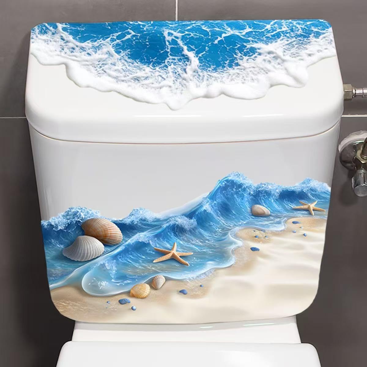 2 PCS Beach Seashell Toilet Seat Decal Stickers, Self-Adhesive Bathroom Wall Decor, Coastal Theme Vinyl Stickers for Bathroom & Toilet Cover Up