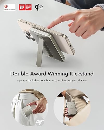 Miniatura 5 de ESR Cargador portátil MagSafe de 5,000 mAh, cargador portátil MagSafe de 0.6 pulgadas, certificado Qi2 de 15 W, cargador MagSlim USB-C de 20 W con