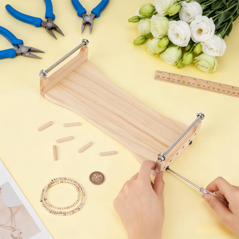 BENECREAT Kit de Métier à Tisser à Perles en Bois de 27.4x12.5x6.3cm Kit Complet de Tissage aux Tablettes avec Tournevis pour la Fabrication de Bijoux et les Projets D'Artisanat.