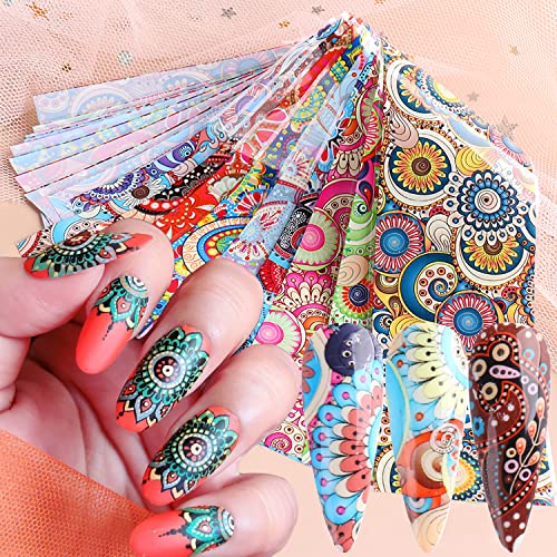 Tbrztr TBRZTR-408 10 Sheets Holographic Nail Foil Transfer Stickers, Bohemian Nail Art Foils Design, Starry Sky Color Full Wraps Nail Decals cover