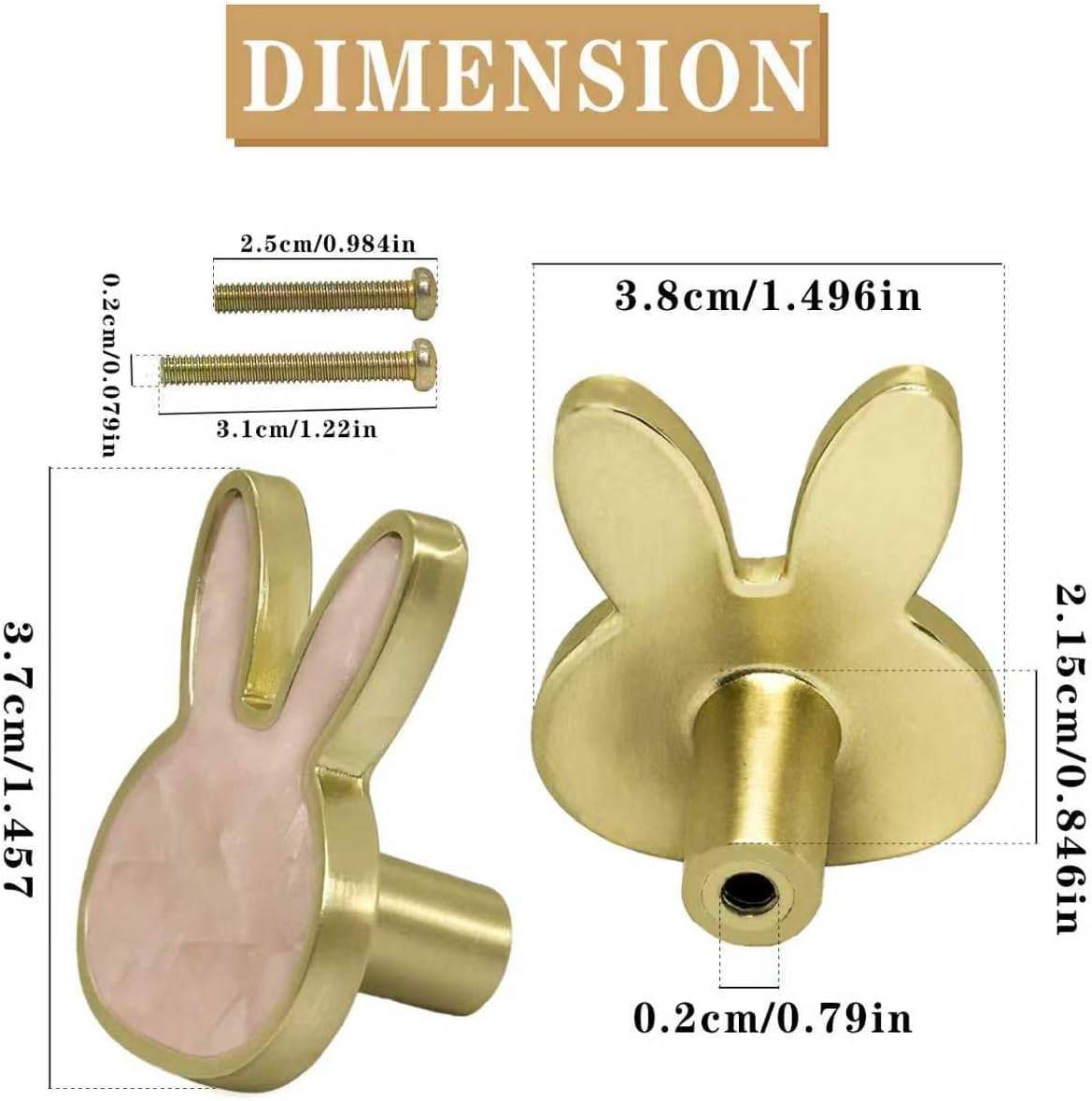 6 PCS Knobs, Animal Cabinet Knobs, Rabbit Single-Hole Door Handle Suitable for Drawers, Dressers Bookshelves Desks and Wardrobes (Pink)