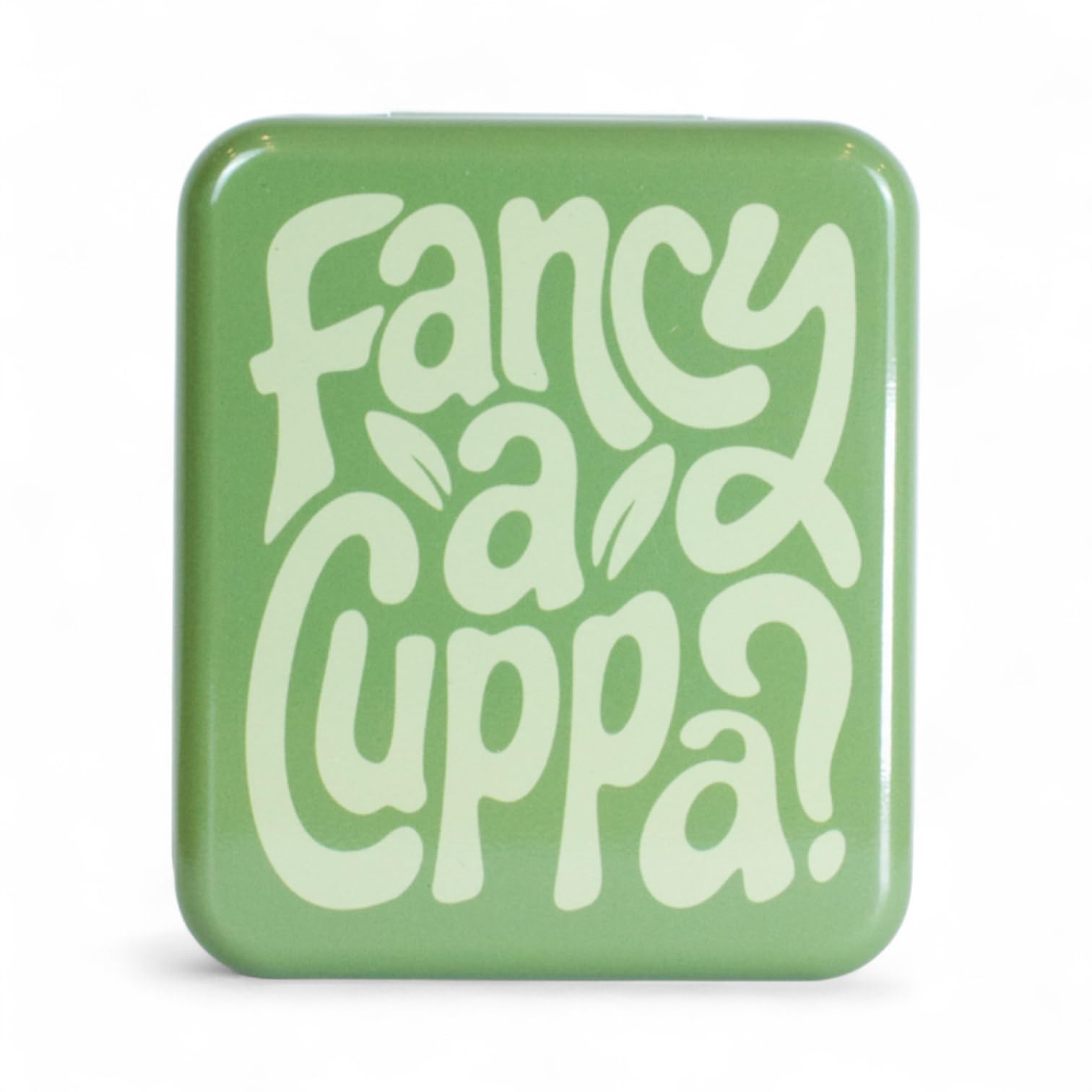 TINIT Tea Bag Travel Tin 'Fancy a Cuppa?' - Portable Metal Tea Bag Storage Box Teabags, Pocket-Sized Container Commuting Gifts Lovers Coffee (Sage on Olive)
