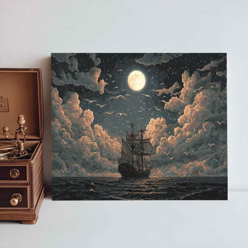 Malen Nach Zahlen Erwachsene DIY Komplettset - Hochwertige Acrylfarben & Leinwand - Entspannendes Kunsthandwerk für Anfänger & Fortgeschrittene Ideales Home Deko Sternenschiff Motiv (80x100cm) C-921