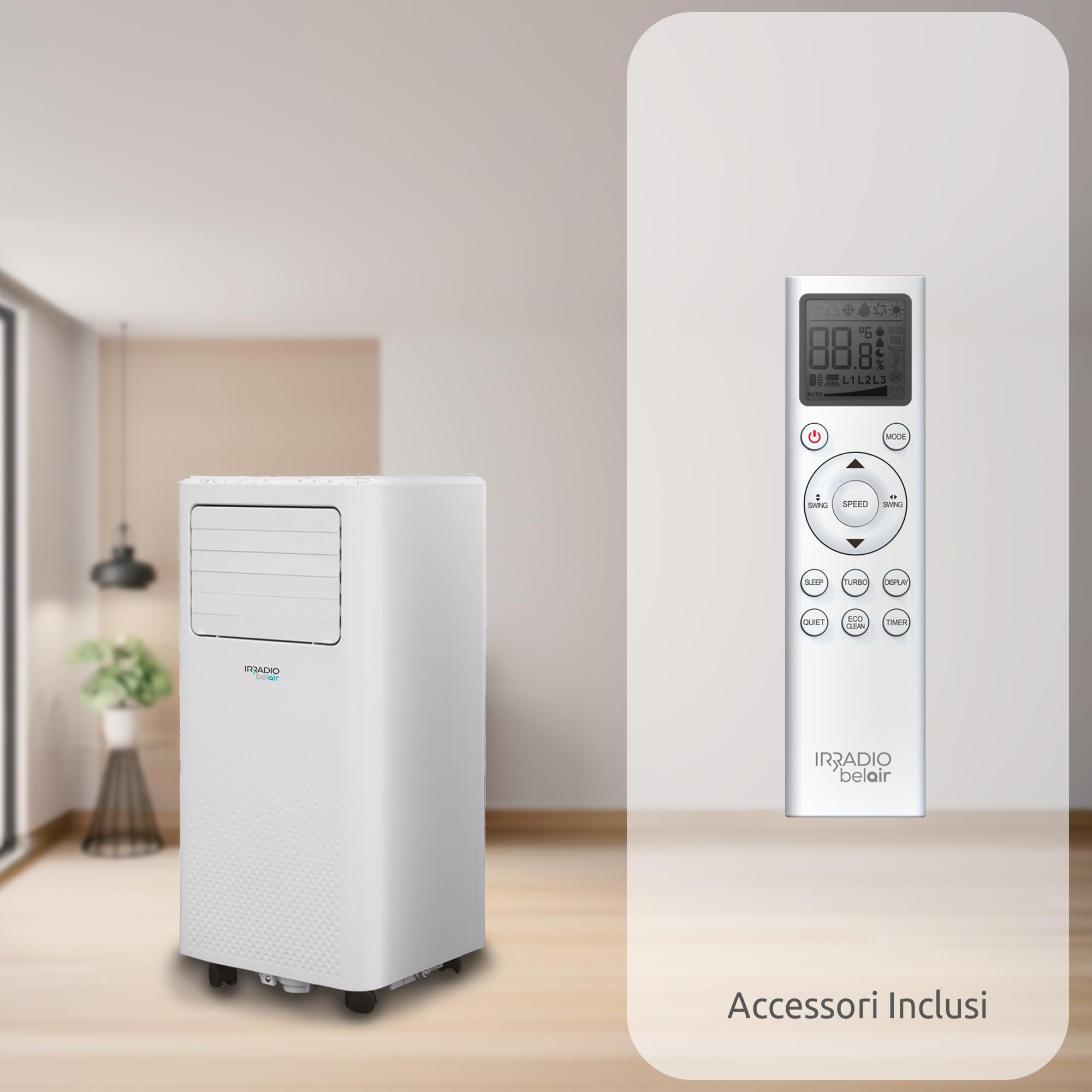 VIGO 7, Condizionatore Portatile 7000 BTU con Pompa Calore e Deumidificatore, Tubo Scarico Aria Posteriore, Gas R290, Telecomando Wireless, Timer programmabile, Ruote, 63dB
