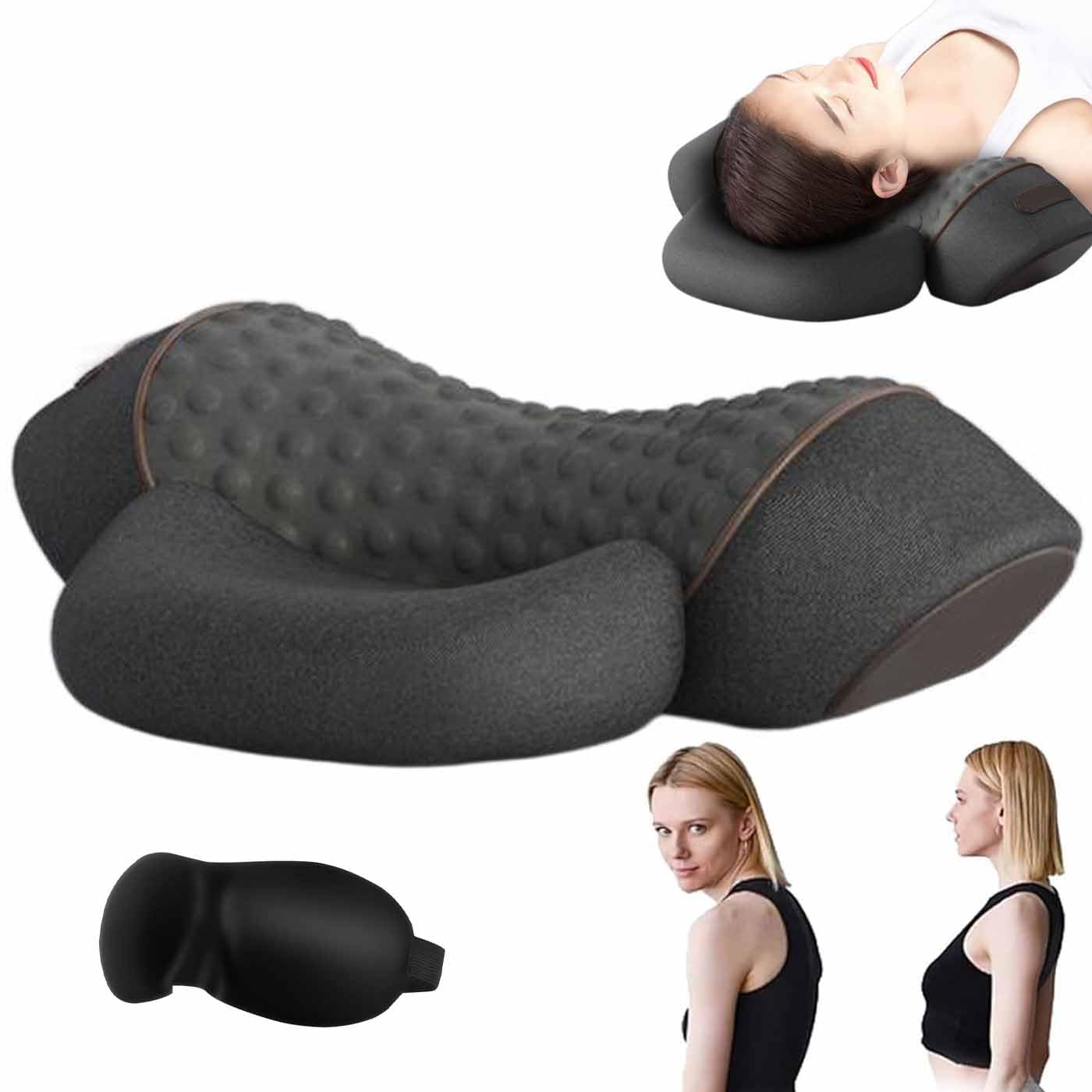 Cervicalm Spinea,Masseur Cervical 3 en 1 avec Chauffage,Oreiller Massant Cervical Chauffant,Vibration,Traction,Chauffage,Intensité Réglable,pour Maison et Bureau,Efficace Musculaires (Noir)