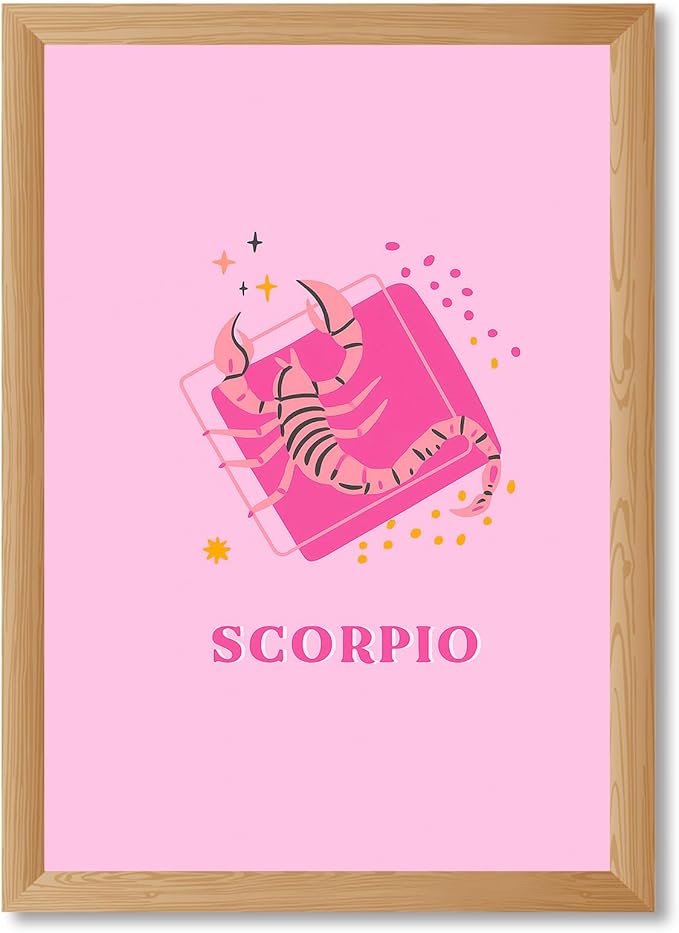 Framed Pink Scorpio Zodiac Sign Canvas Print Art Trendy Wall Art Painting Cute Pictures Minimalist Aesthetic Wall Decor for Dorm Room Apartment Decoration (Wood Framed,12L x16W)