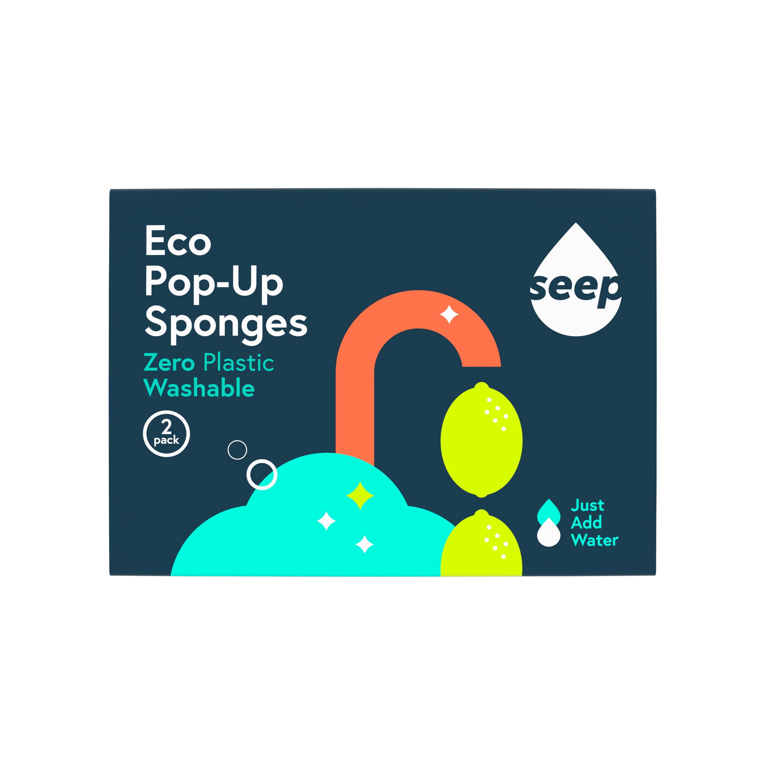Seep Pop-up Eco Cleaning Sponges - For Kitchen Bathroom Dishwashing Washing Up - Plastic Free - 100% Natural Cellulose - Compostable - 2 Pack