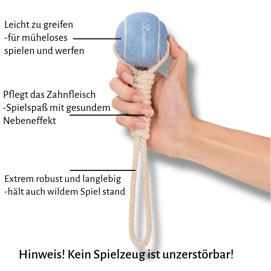 Hundespielzeug, Tennisball mit Seil 32cm in verschiedenen Pastellfarben, interaktives Wurf- und Zerrspielzeug, Zahnpflege, langlebig (Beige)