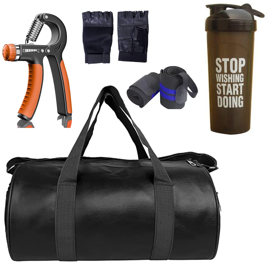 jais boy - we made for young generation JAISBOY Combo Set Gym Bag with Gym Gloves with Wrist Support Band and Stop Black Bottle and Hand Gripper (Black)-picture-10