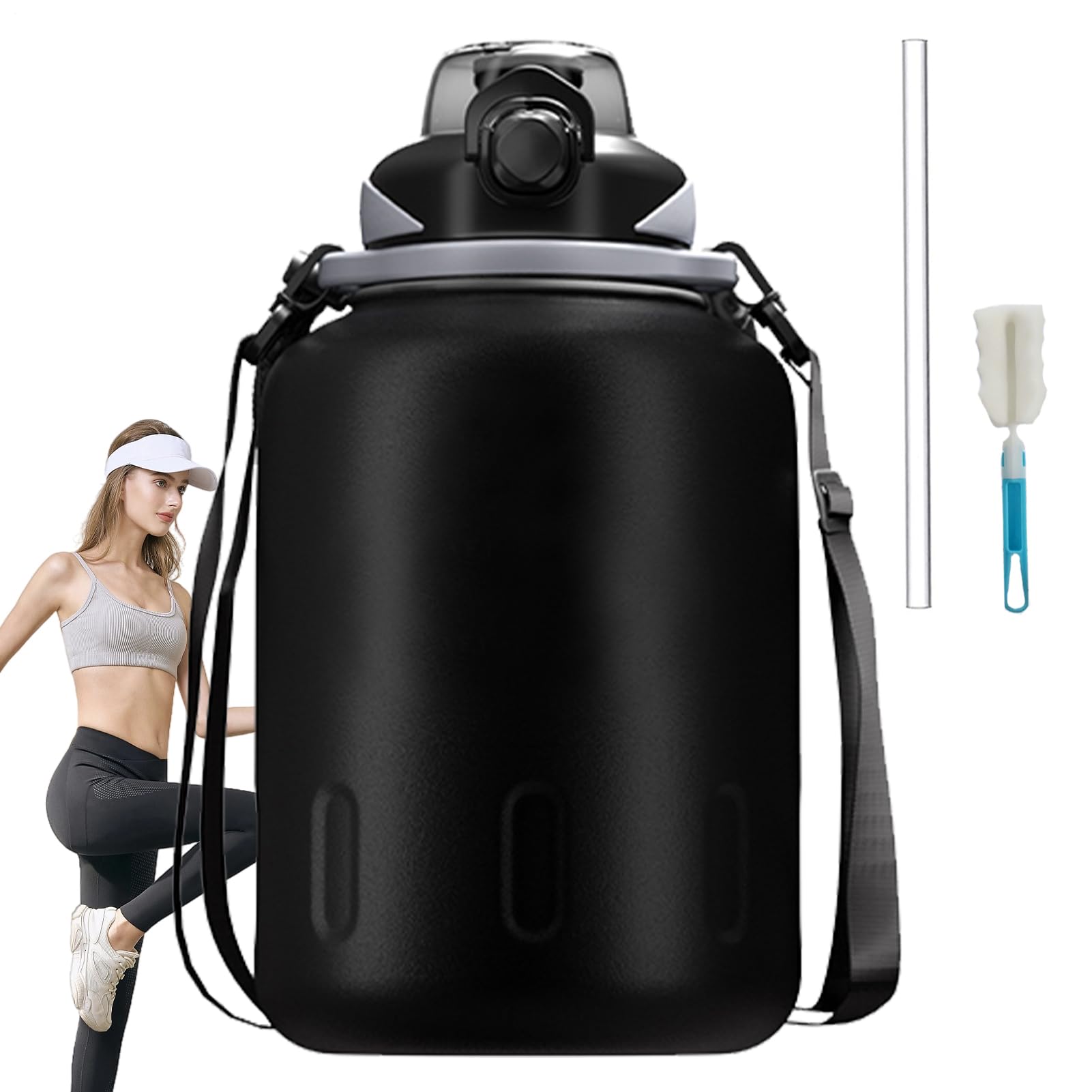 Große Sportwasserflasche, Wasserflasche für Sport 1000 ml Edelstahl | Leck Proof Water Cup Athletic mit Stroh & Pinsel für Fitness im Freien