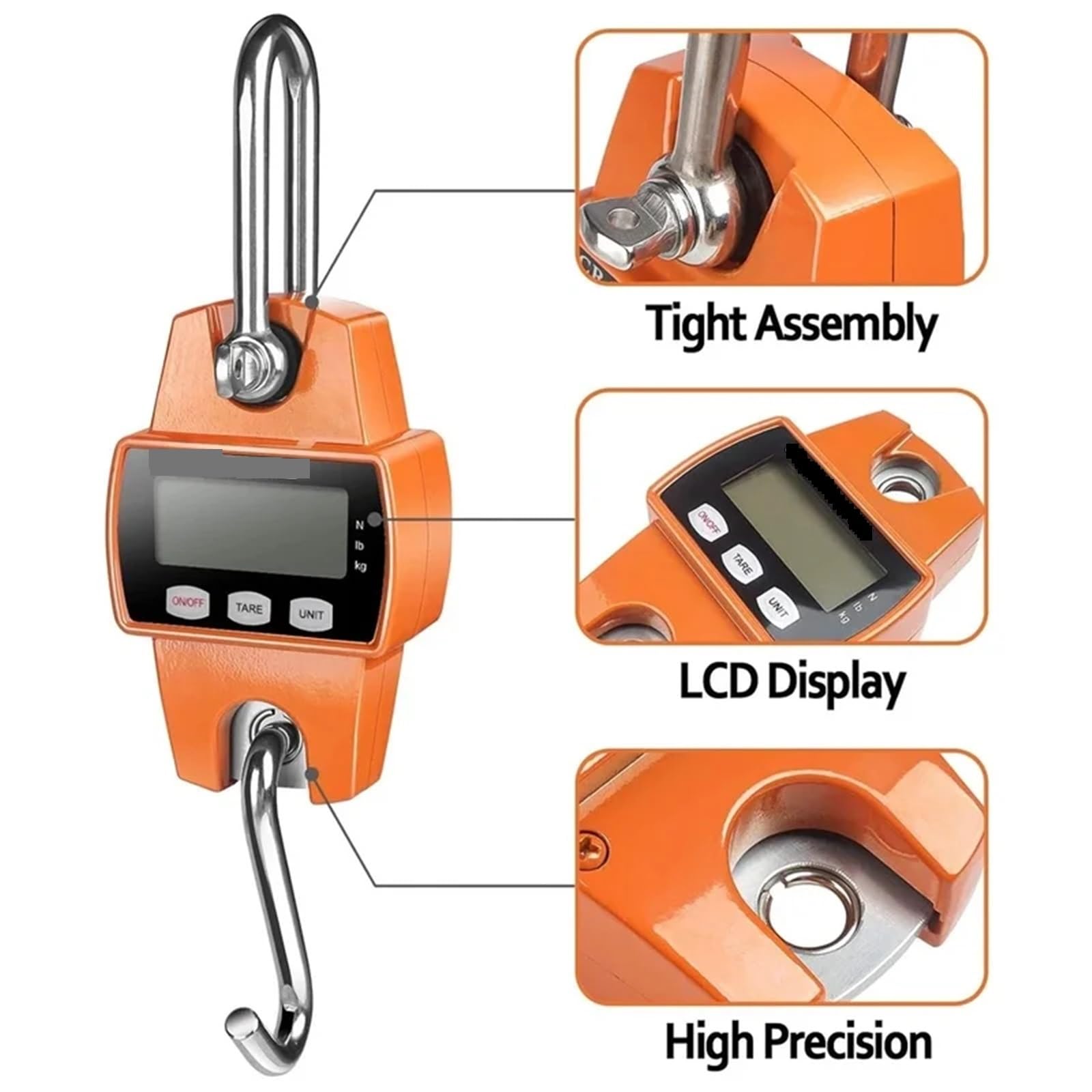 Báscula de grúa digital, Báscula colgante digital de 300 kg, minibáscula de grúa con ganchos for granja, caza y pesca.(Oranje)
