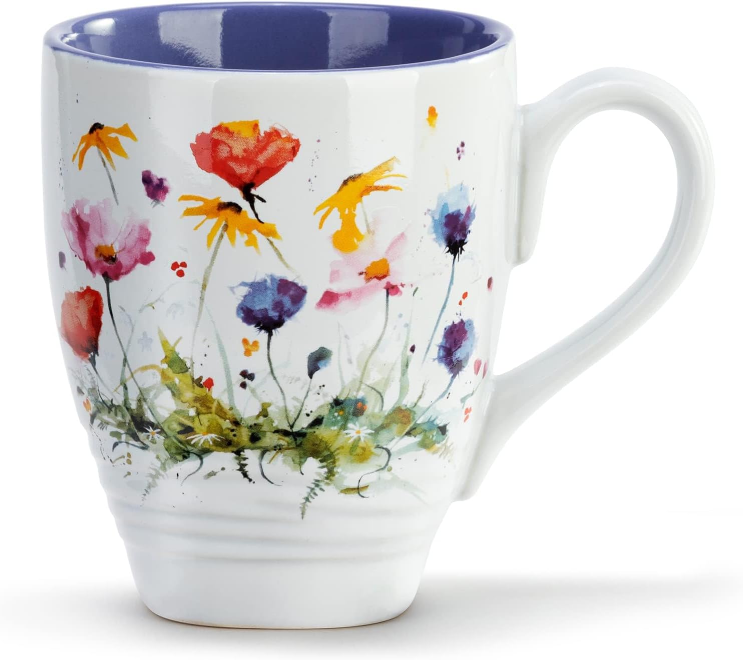 DEMDACO Dean Crouser Stoneware Watercolor Wildflowers Mug - Artisan-Style Coffee Mug - Creative Floral Pattern - Glossy Ceramic - Hand-Crafted - Textured Ridge Edges - Dishwasher-Safe & Microwave-Safe