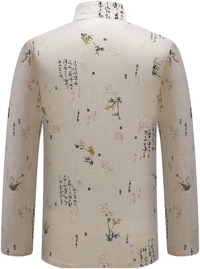 Tang Suit Men Hanfu Traditional Chinese Clothing,Tai Chi Uniform Kung Fu Clothing Shirt Beige-40