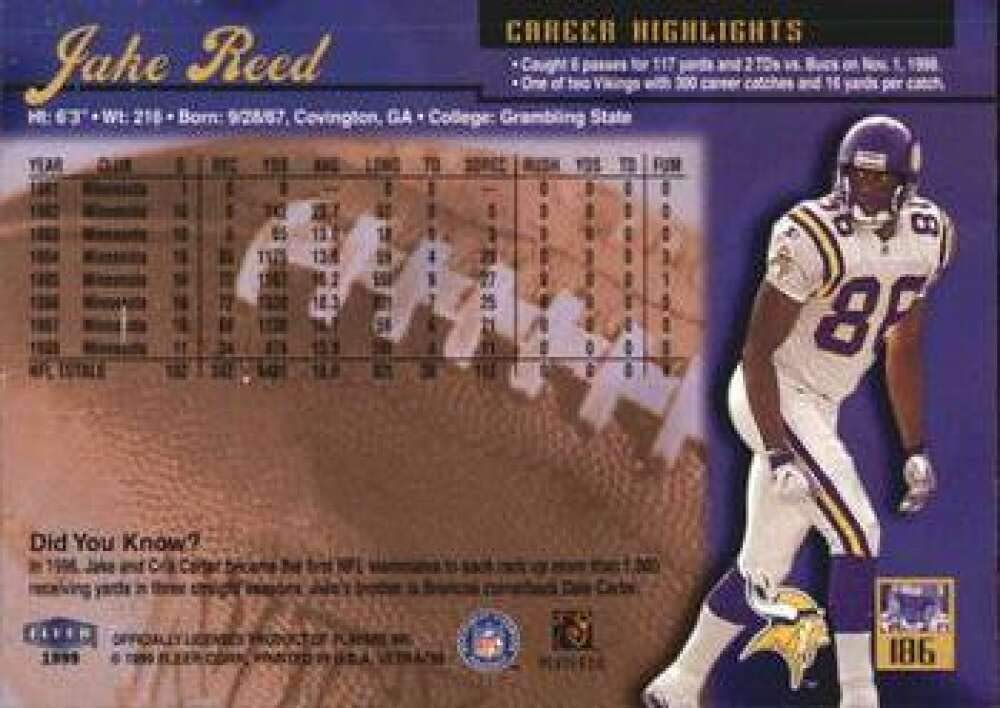 Amazon.com: 1999 Ultra Football #186 Jake Reed Minnesota Vikings