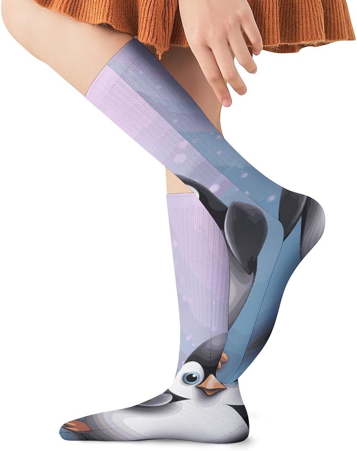 Breathable Crew Sock, Moisture Wicking, Athletic Calf Socks, Cozy | I Love Penguins Compression Socks for Women Men, Lightweight High Work Socks for Business, Casual