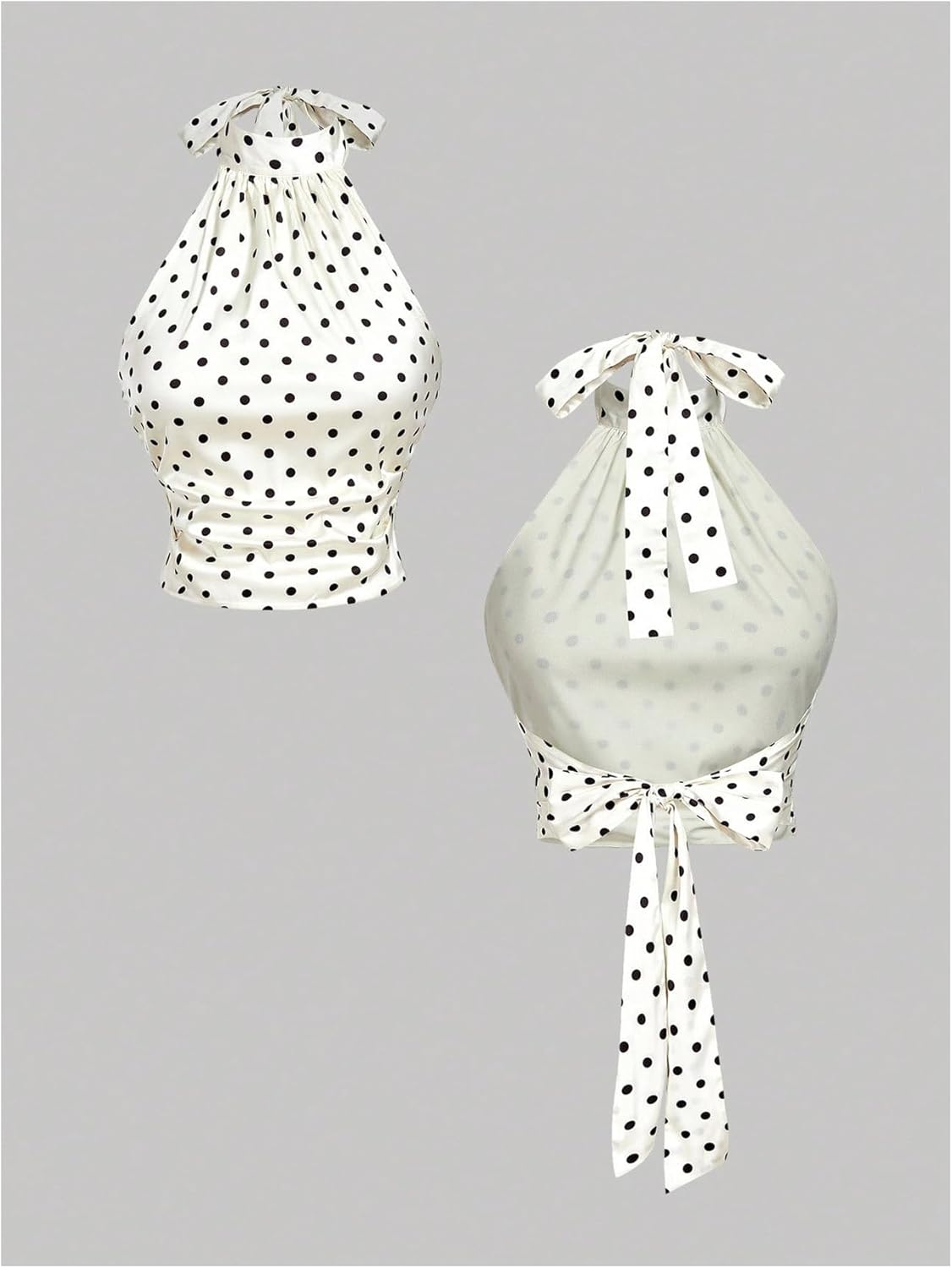 SweatyRocks Women's Polka Dots Tie Backless Halter Top Casual Sleeveless Fitted Crop Date Night Tops - Image 4