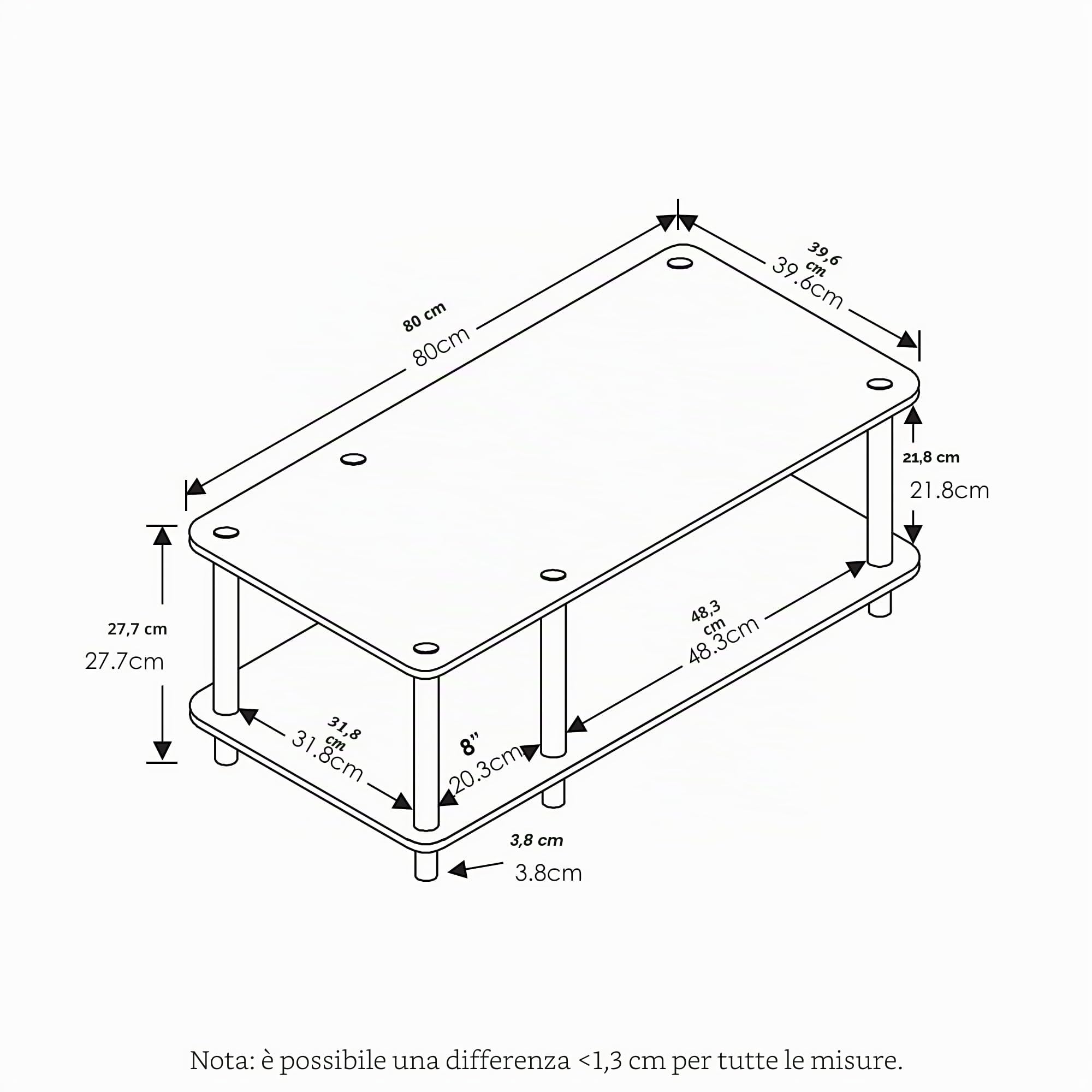 Furinno Supporti TV Senza Attrezzi, White(Ex)/White, Piccolo