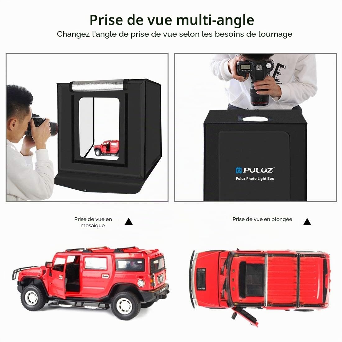 PULUZ Fotostudio 40CM Boîte de Studio Pliable à Lumière Blanche Dimmable pour la Vente de Produits Commerciaux en Ligne avec 2 Panneaux Lumineux et 3 Couleurs PVC/3 Fonds Polaires
