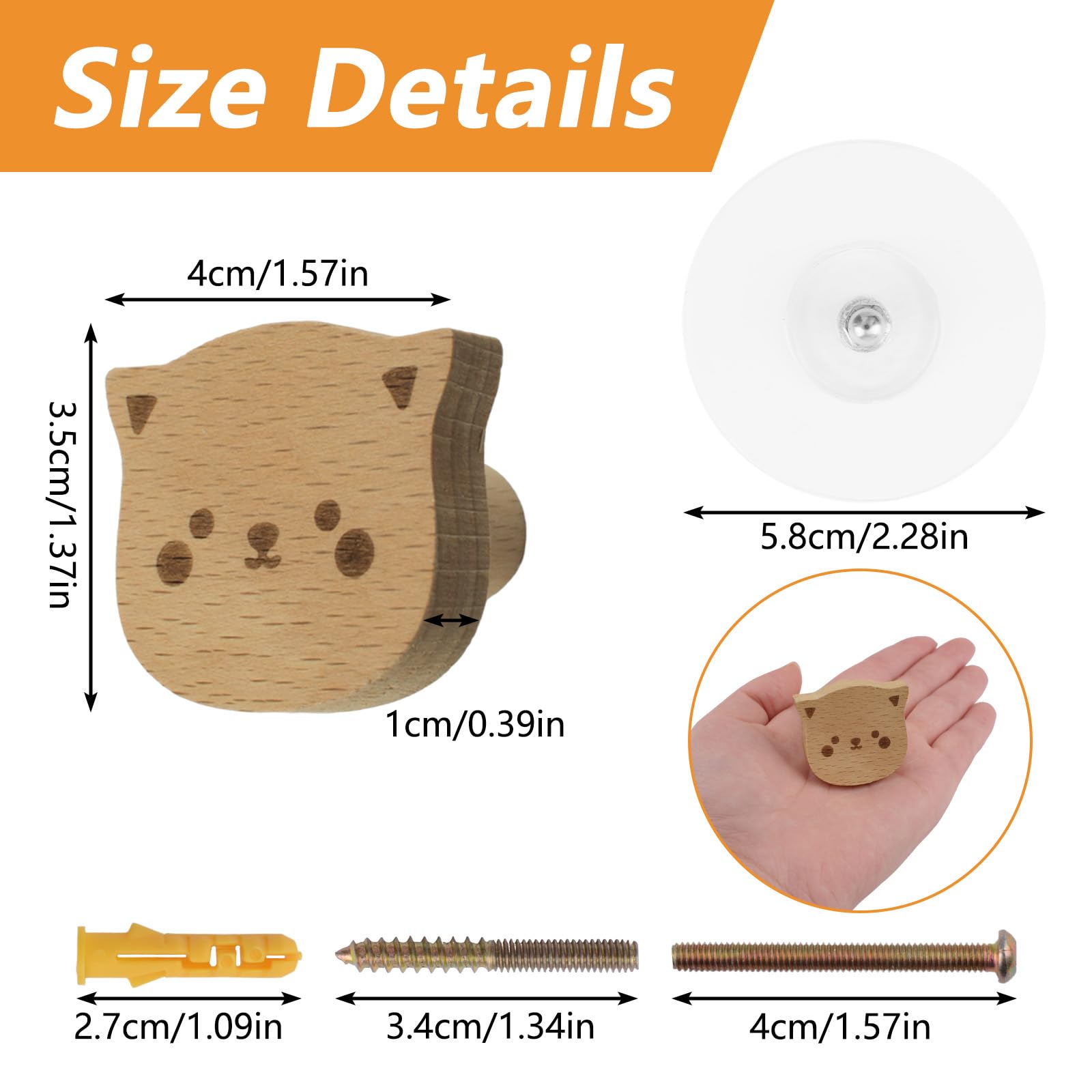 MOROBOR 6PCS Cat Shaped Wooden Knobs Single Hole Beech Wood Handles Wood Cupboard Cabinet Handle for Chest of Drawers with Stickers - Image 2