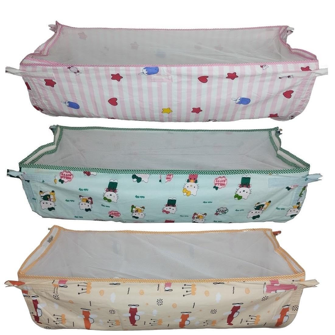 MYSACART Heavy Duty New Born Baby Cradle Hammock/Khoyu/Palana/Jhula/Ghodiyu/Joli with Soft Cotton Cloth Made of Mosquito Net (Pack of 3)