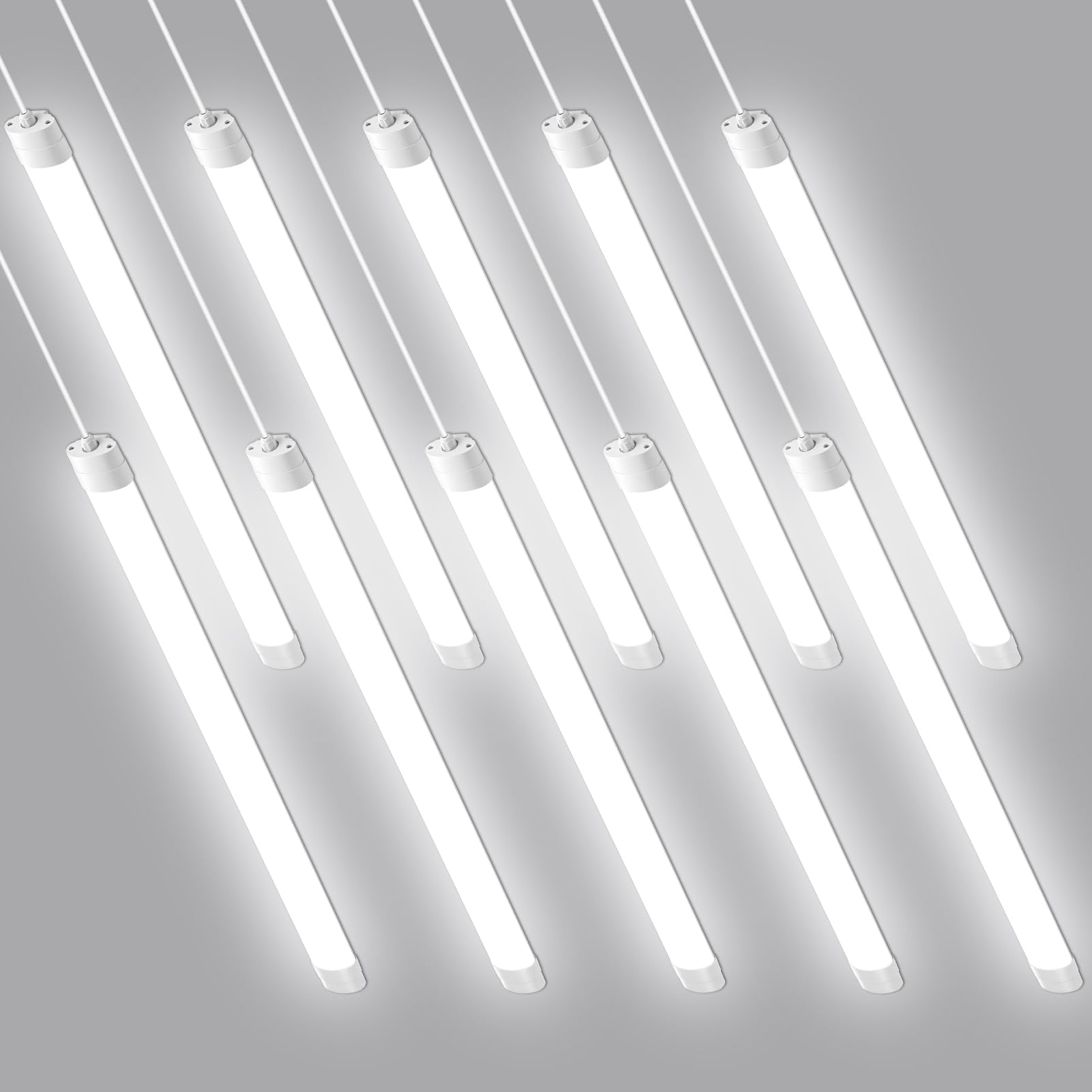Yelyee 10 Pack 4FT LED Batten Light,40W LED Tube Light Linkable,120lm/W 6500K Daylight, IP65 Waterproof Tube Light for Garage Kitchen Workshop Office Ceiling Lighting