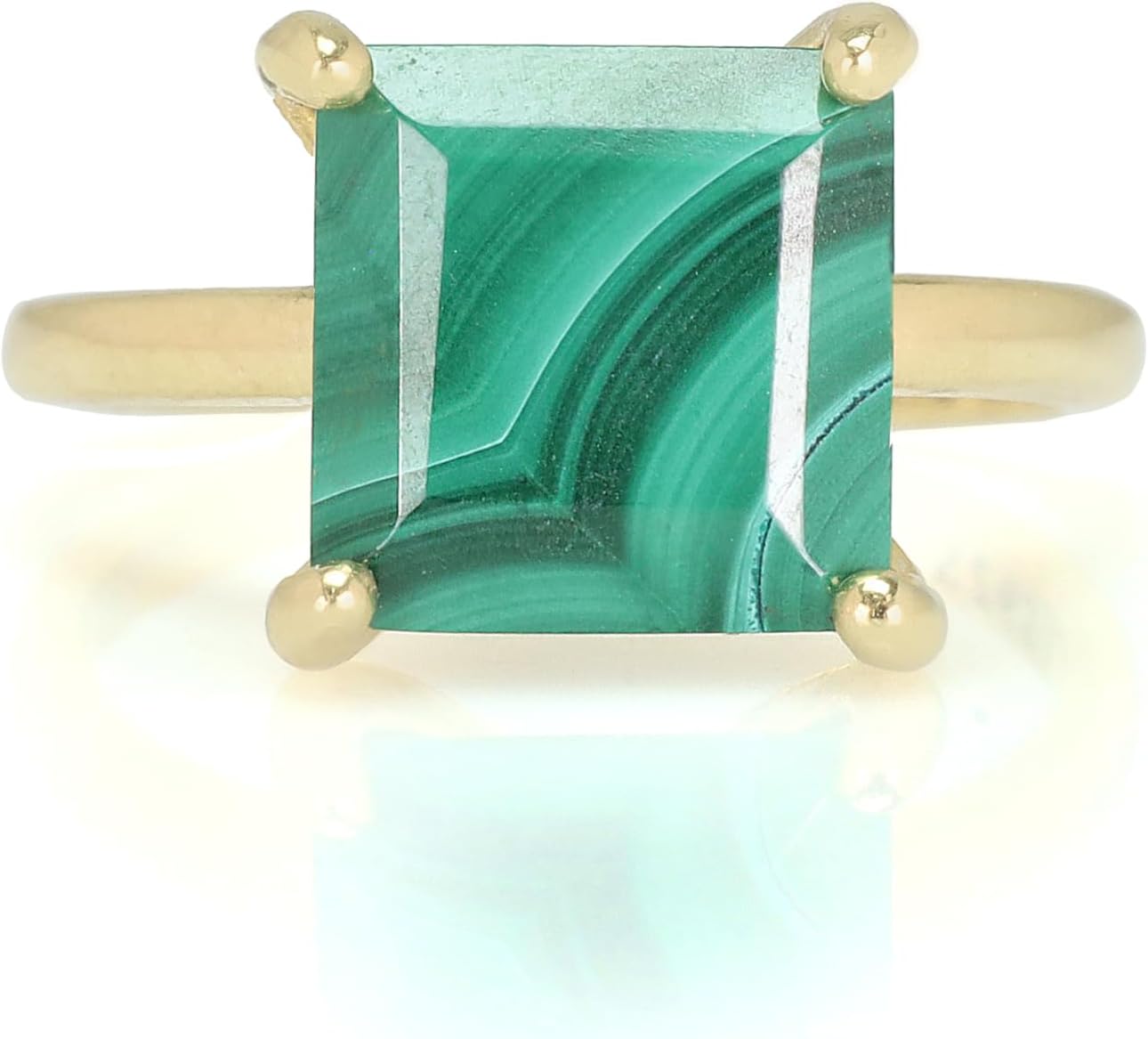 Amazing Malachite Ring - Vibrant Square Gemstone Jewelry for Women - Handmade Fashion Accessory, Custom Engravable Ring - with Box