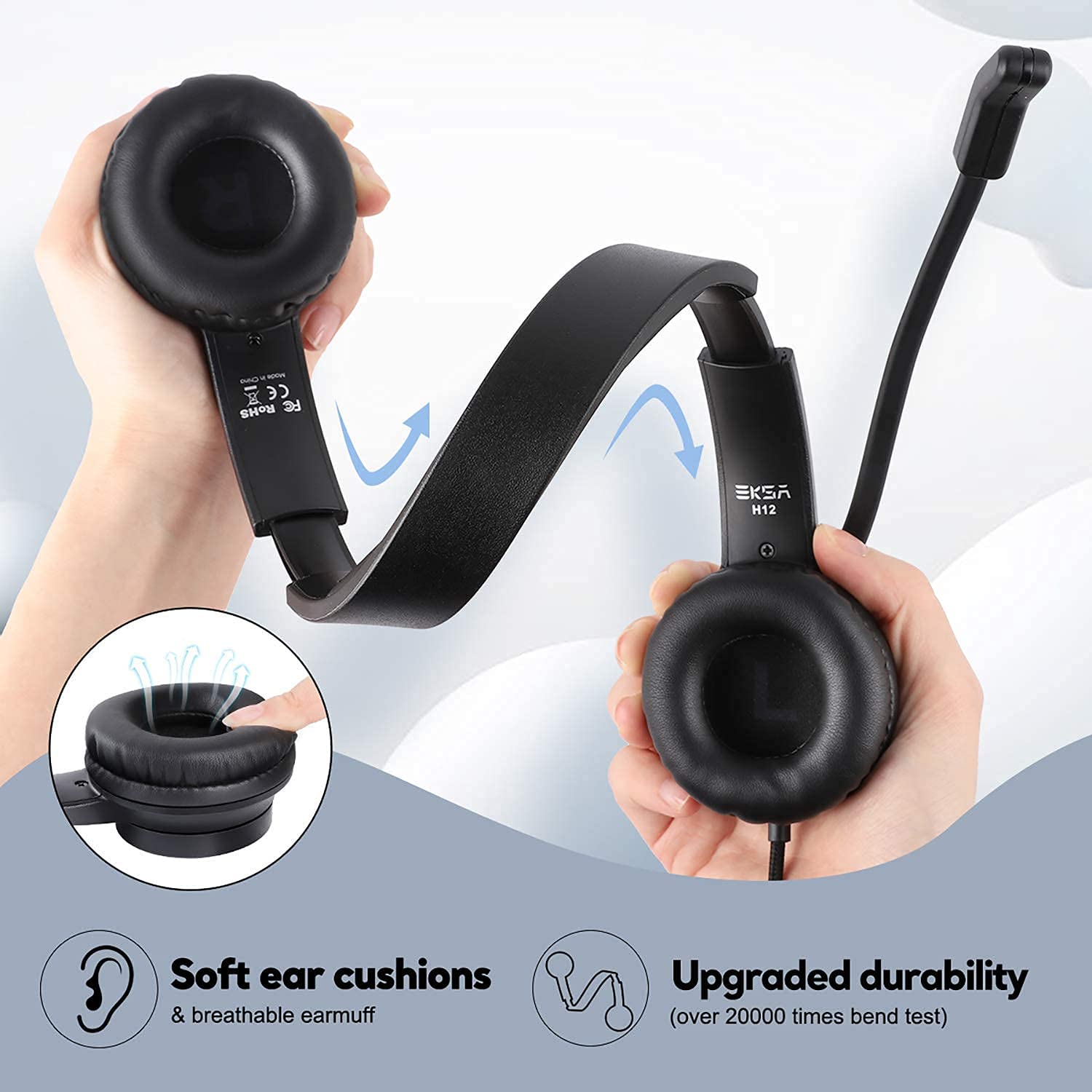 Auriculares con micrófono para PC, auriculares de computadora con cable de 0.138 in con controles de volumen y silencio de micrófono, auriculares ligeros con cancelación de ruido cómodos durante 8