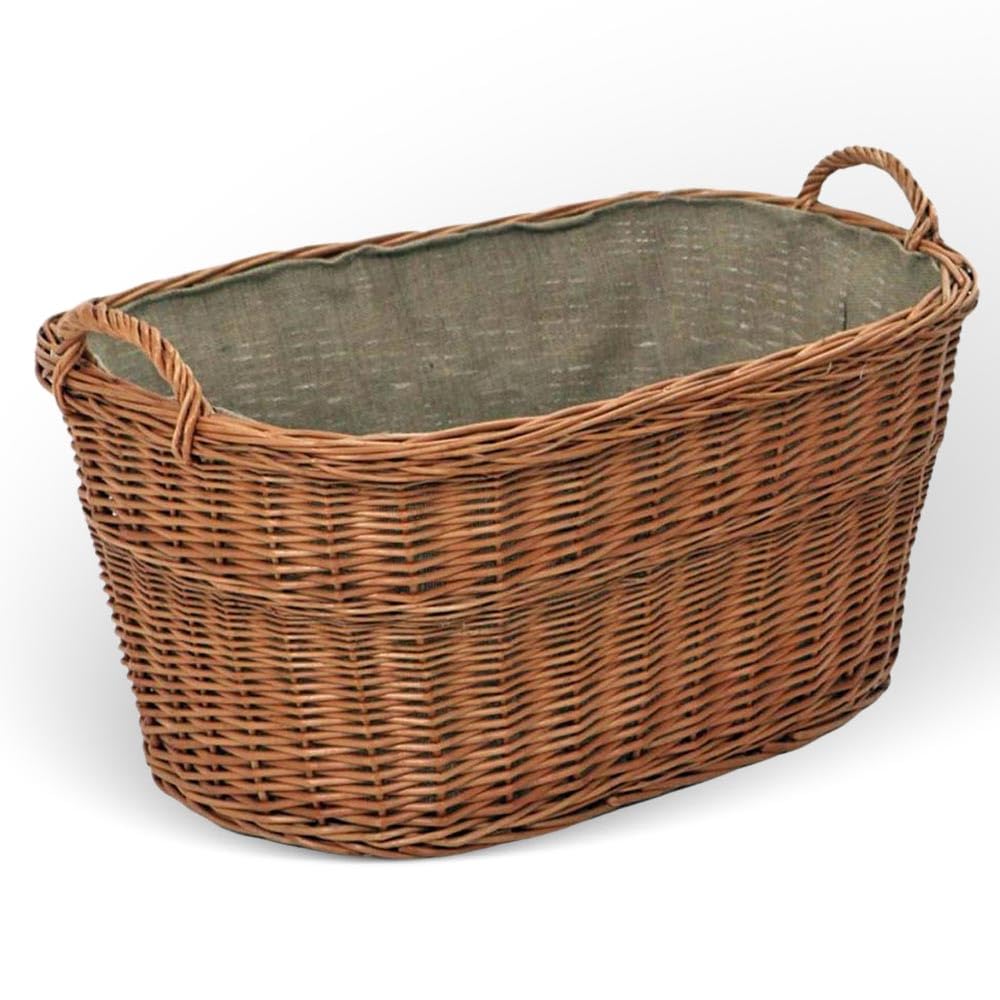 Vacchetti Cesta portalegna Vimini Europeo 1^ Misura con Fodera Juta Ovale, Multicolor, Medio