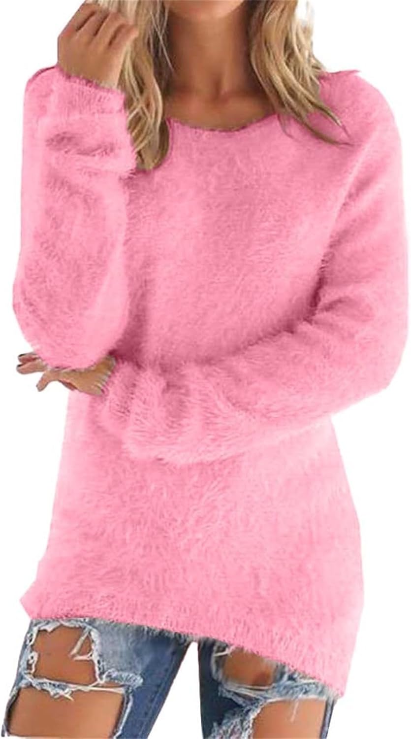 Cozy Sweaters for Women Soft Comfy Fuzzy Pullover Sweaters Long Sleeve Crew Neck Tunic Sweater Fall Winter Clothes
