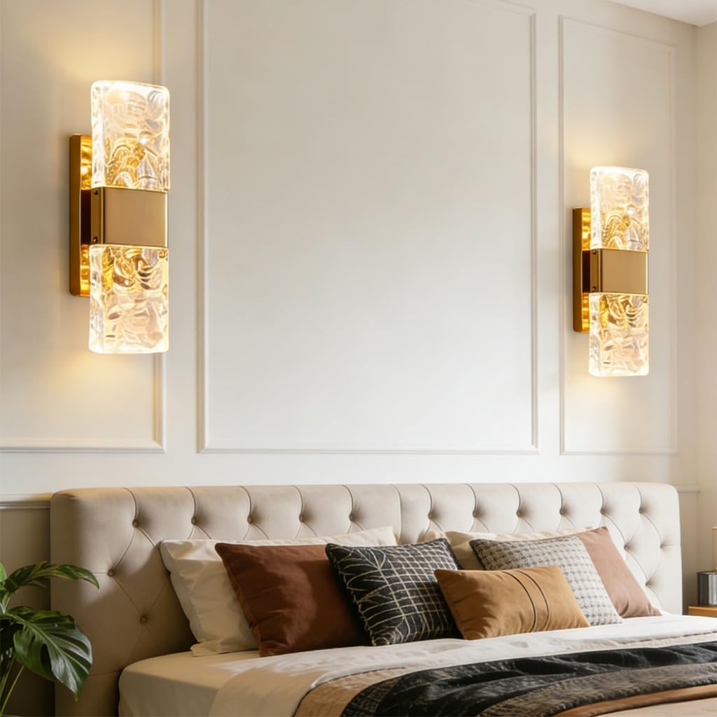 Trutipon Crystal wall lamp, K9 Crystal Light Fixture Stainless Steel wall Lamps wall-Mounted Lights Bedside Modern LED Interior Pendant for wall Lighting in Living Rooms hallways and bedrooms ﻿(Gold)