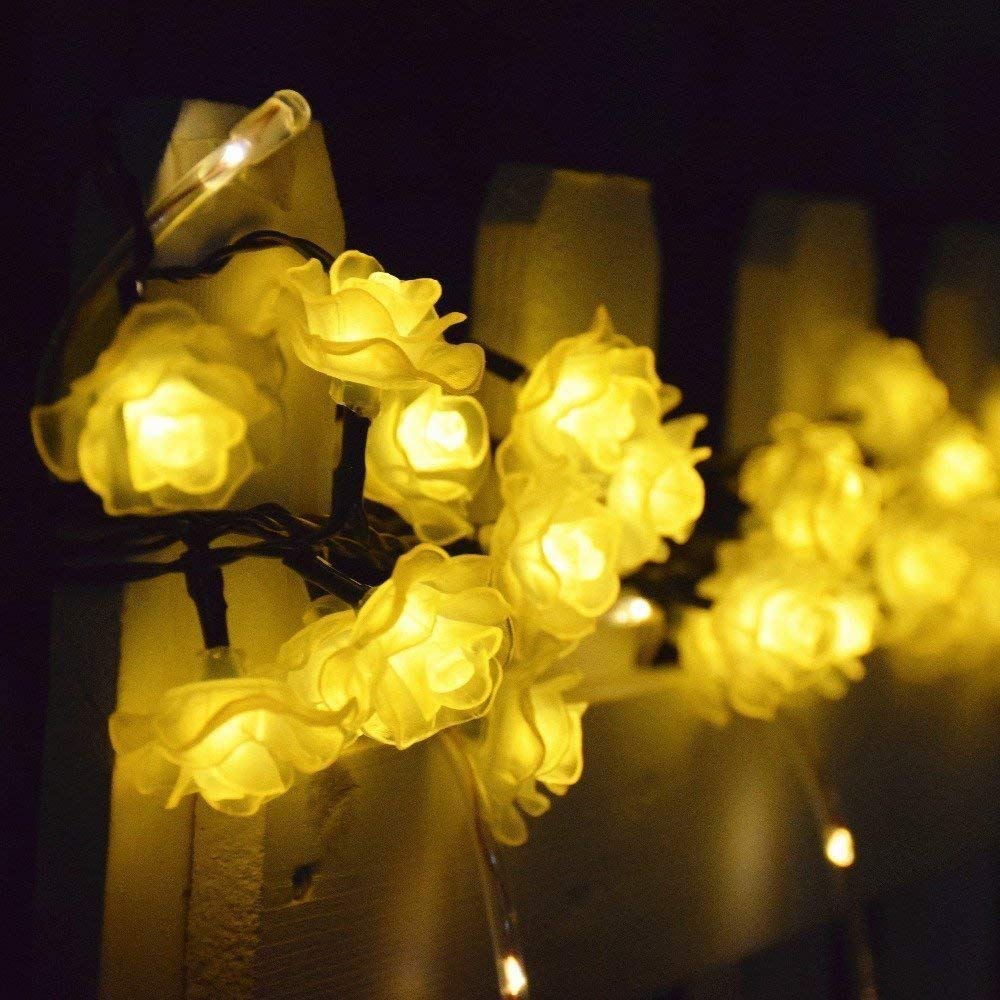 KINGCOO Solar Flower String Lights, Waterproof 20LED Rose Flower 2 Mode Solar Starry Lighting Christmas Fairy String Lights for Gardens Path Home Wedding Party Decorations (Warm White)