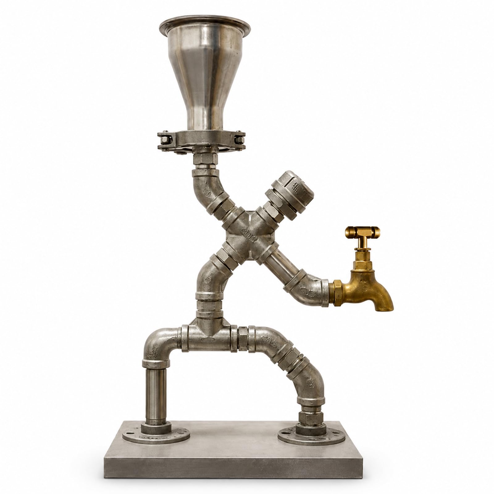 Dispensador de Bebidas Estilo Industrial de Tubo Metal y Latón | diseño industrial, grifo latón, base estable, estilo retro, idea regalo(silver)