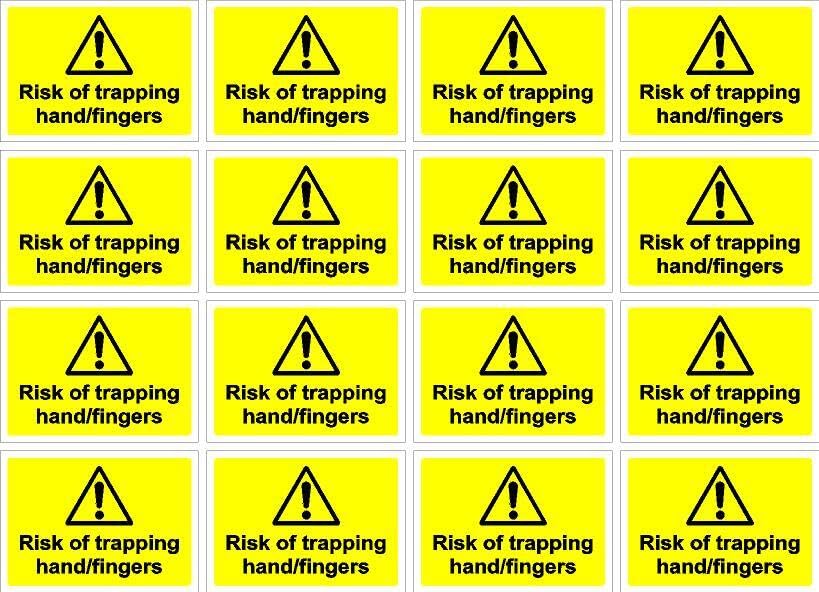 Risk of trapping hand/fingers stickers, 70x50mm, pack of 16 on A4 sheet