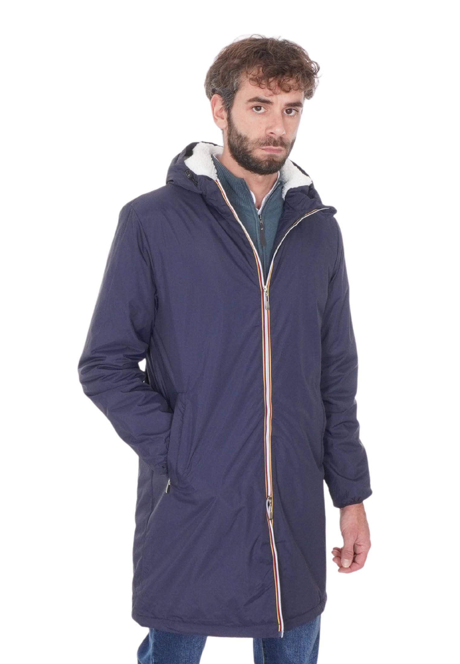 Ciabalù Parka Uomo Invernale con Cappuccio Imbottito con Pelliccia Sintetica Interna Giaccone Lungo Impermeabile Trench Slim Fit